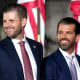 Then-Republican presidential candidate Donald Trump gestures to his sons Donald Trump Jr., left, and Eric Trump as he addresses supporters at his caucus night rally in Las Vegas in 2016. 