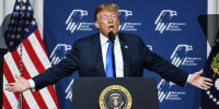 Former U.S. President Donald Trump speaks during the Republican Jewish Coalition's annual leadership meeting in Las Vegas on April 6, 2019. 